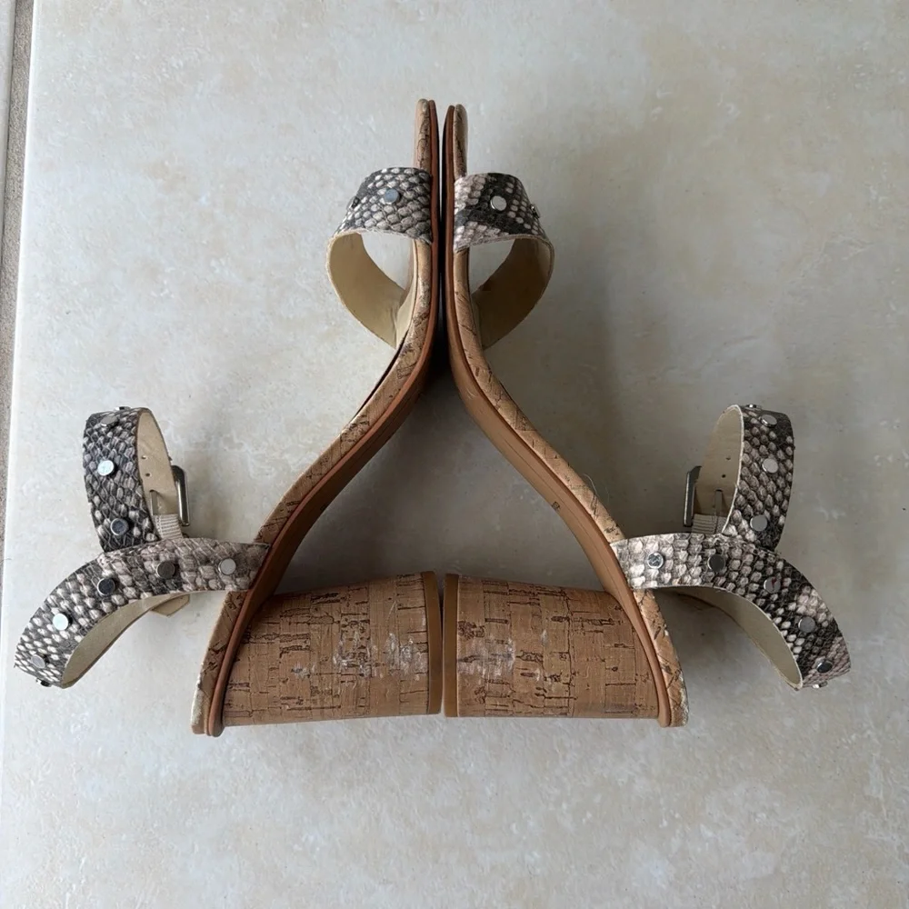 Dolce Vita Snake Print Sandals in Brown and Cream